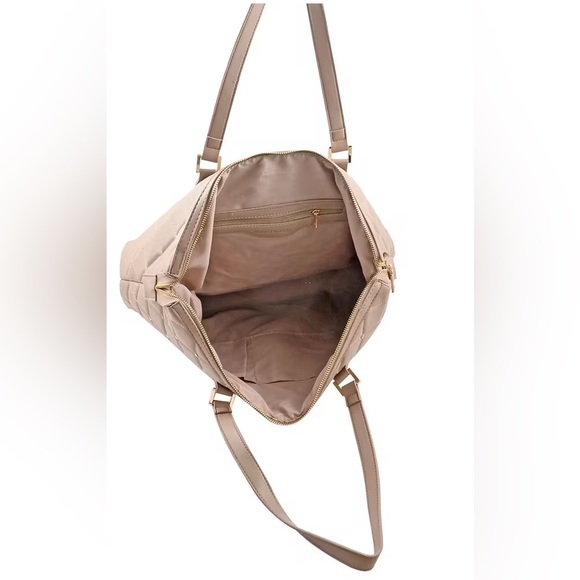 Badgley Mischka Taupe Vegan Leather Quilted Shoulder Bag with Zip Top NWT - Picture 5 of 6